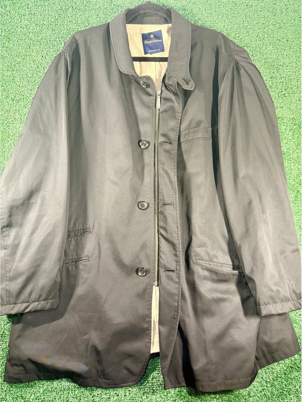 Brooks Brothers Black Car Coat Mens Zip Button Lined Business Coat